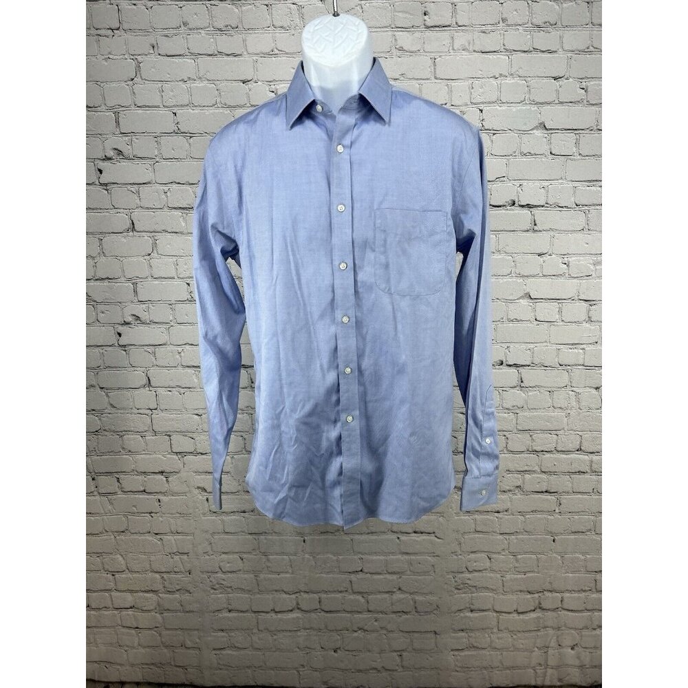 Jos A Bank Traveler Slim Fit Solid Blue 100% Cotton Long Sleeve Button Up L